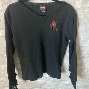 Harley Davidson Black 3/4 length sleeve tshirt